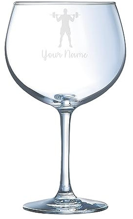 Personalised Weight Lifting Engraved Glass, Sports Gift for Him for Her (Balloon Gin Glass)