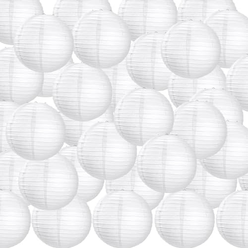Treela 90 Pack White Chinese Japanese Paper Lanterns String Outdoor Hanging Ball Paper Lantern Balloons Party Decoration for Wedding Birthday Party Balcony Garden Bedroom Home Decor(6 Inch)