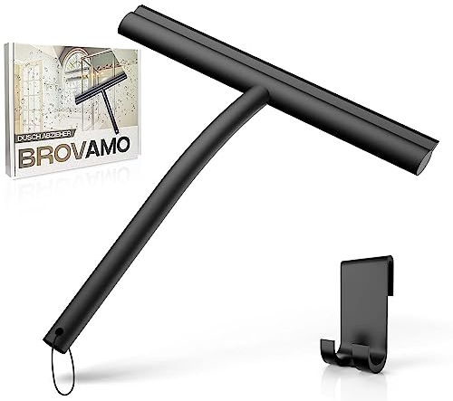 Brovamo Duschabzieher Mit Halterung Ohne Bohren, Schlierenfreie Für Glastür, Silikon Für Badezimmer Fenster, Spiegel Autoscheiben [Schwarz]