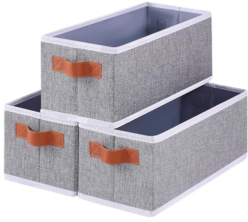 OUTBROS 3-Teilige Aufbewahrungsbox, Faltbare Aufbewahrungskörbe, mit Griff Ordnungsboxen, Kleiderschrank, Schlafzimmer und Büro Organizer, Grau, 38 x 15.5 x 13 cm