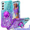 Unlicaku for Samsung Galaxy S21 Case, with Ring Women Girls Bling Holographic Sparkle Glitter Cute Cover, Diamond Ring Protective Phone Case for Samsung S21, Purple