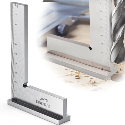 SQAQS Angle Droit Bloc Règle 100x70mm, Equerre Menuisier en Acier au Carbone, Équerre Combinée à 90 Degrés Avec échelle Unilatérale, pour Menuisier, Charpentier et Machines Mettre en Place