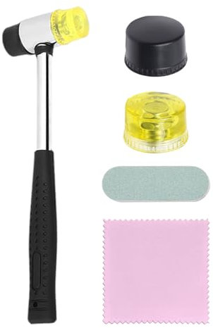 1 maillet en bois, 1 chiffon pour l'argent, 1 tige d'essuyage pour argent, 2 accessoires de rechange pour marteau, marteau en caoutchouc pour bijoux de bricolage, petit maillet en caoutchouc
