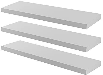Harbour Housewares Modern Floating Wall Shelves - 80cm - White - Pack of 3 - Photo Gallery Bookshelf Wall Shelf for Living Room Display, Bedroom, Office Storage
