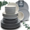 Steingut Geschirrset 6 Personen Hygge 24 tlg. TESTSIEGER, Traumhaftes Skandinavisches Steingut Geschirr Set, Schüssel- und Teller Set, Tafelservice 6 Personen, Geschirrsets Pure Living in Graublau