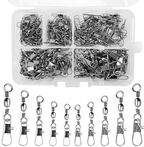 ZWQLZG 150 Pcs Fishing Accessories, Fishing Swivels and Clips with Safety Snaps Swivels Fishing Tackle, Swivel Clips, Rolling Swivel for Quick Change Swivels
