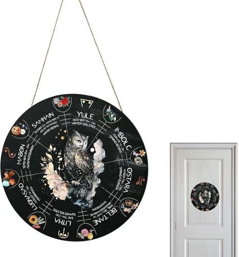 Årets hjul, träskylt, 30 cm vintagehjul av Wicca dörrskylt – Wicca dörrskylt för fester, häxkalender, väggdekoration som inflyttningspresent