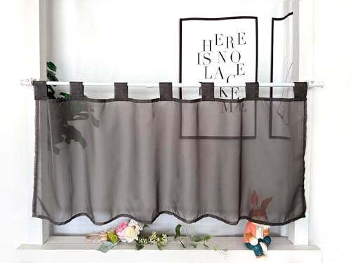 Devola Tende a vetrina in voile, tenda corta con passanti, moderna tenda da bistrot, trasparente, tenda per finestra corta, tinta unita, tende per finestre da cucina, A x L 60x100cm, grigio, 1 pezzo