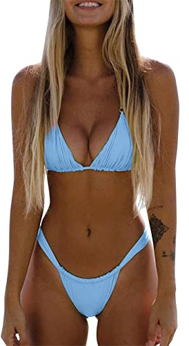 riou Conjuntos De Bikinis para Mujer Push Up Sexy Brasileño Bañador Halter Baño De Natacion Bañadores Deportivos Cuello En V con Relleno y Tanga Bikini De Dos Piezas Original Surf Vikinis