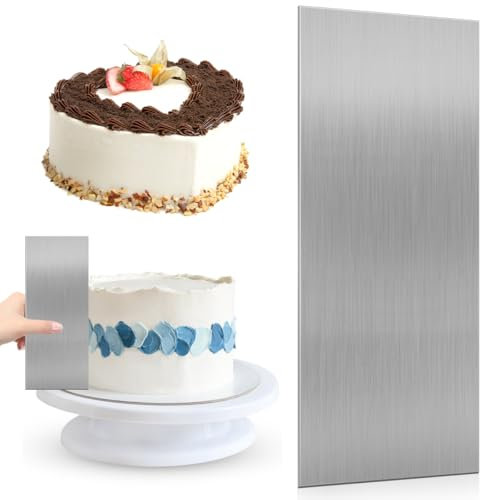 ADERTOS Cake Scraper 10 Inch Stainless Steel Cake Edge Scraper Metal Cake Smoother Icing Frosting Buttercream Comb Double Sided Pastry Cutter Cake Decorating Tools for Cream Cake Decorating