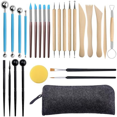 Qixora Modellierwerkzeug,27 Töpferwerkzeug Modelierwerkzeug für Modeliermasse ton modellierwerkzeug für Steinmalerei Töpferei Modellierung Prägung Nagelkunst DIY