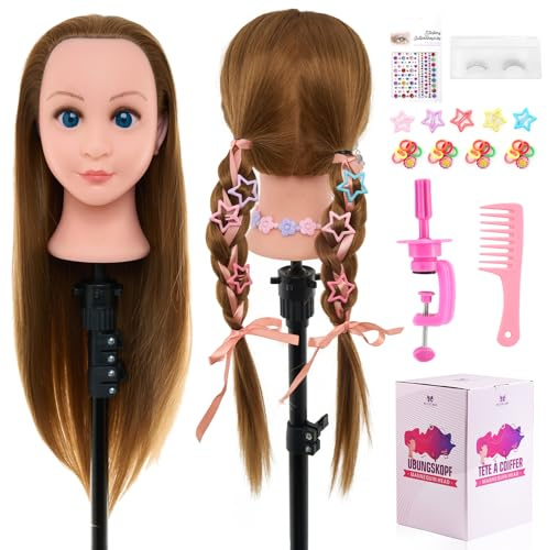 Neverland Beauty frisyrhuvud med 60 % äkta hår dockhuvud för styling | 56 cm träningshuvud för frisörträning för frisör, med bordsklämma och gör-det-själv hårfrisyr-set