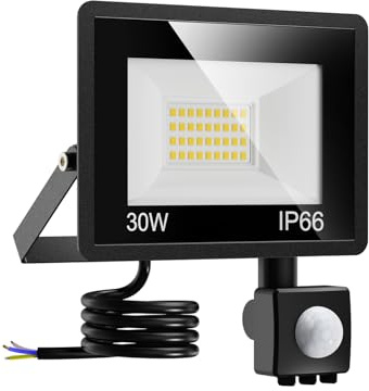 vighep 30W LED Strahler mit Bewegungsmelder Außen, 3000LM Superhell LED Fluter Außenleuchte 6500K Kaltweiß, IP65 Wasserdicht Scheinwerfer Aussen für Garten Garage Hinterhof Hof-1 Stück
