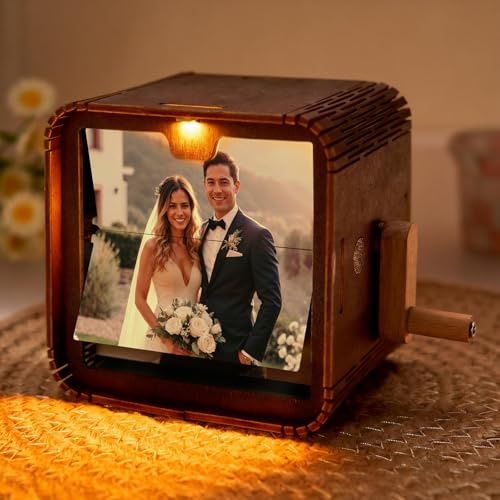 Cadre Photo Flipbook Personnalisé Cadeau Saint Valentin pour Homme Femme Boîte Flip Book Album Photo Mécanique Idée Cadeau Anniversaire pour Couple Machine a Film Manivelle
