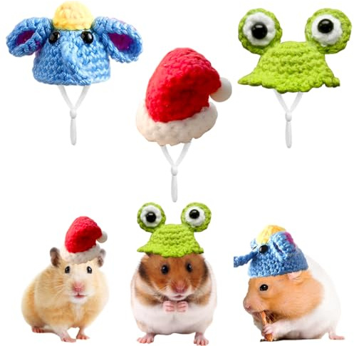 YUPZAR Chapeau de Noël pour Hamster, bonnet de Noël tricoté mignon pour petits animaux, couvre-chef hiver rouge et blanc, accessoire festif pour hamsters, cochons d'Inde et petits rongeurs