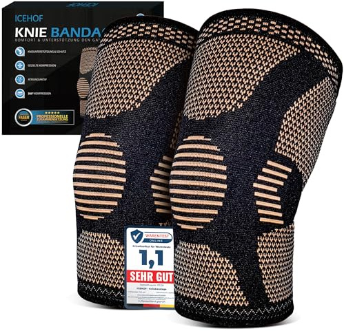 Rodillera ICEHOF para hombres y mujeres con iones de cobre - Compresión 360°, antideslizante y transpirable - Soporte y protector de rodilla - Estabilización para menisco, artrosis - 1 par (L)