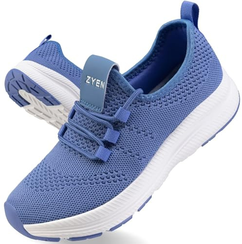 ZYEN Wide Toe Box Shoes Women Non-Slip Ultra Light Running Sneakers Extra Wide Feet Arch Support Walking Shoes Tennis Diabetes Breathable Gym Workouts 8813 Blue 39