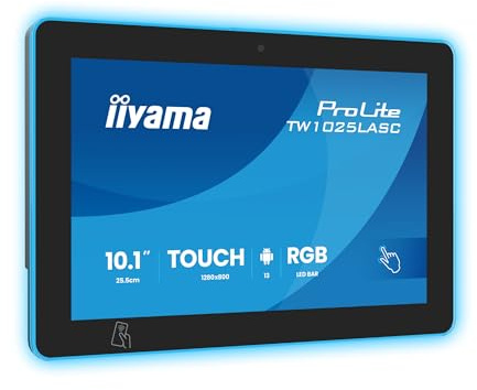 iiyama Prolite TW1025LASC-B3PNR Moniteur LED IPS 25,5 cm 10,1 WXGA 10 Points Multitouch capacitif Sortie Audio USB3.2/2.0/Mini LAN PoE Android WiFi Bluetooth NFC/RFID Webcam Anti-reflet Anti-Traces