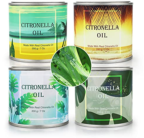 4 Pack Candele Citronella Esterno, 7 Oz, Con Apribottiglie - Cera di Soia Naturale Con Oli di Citronella per Festa della Mamma, Campeggio, Picnic Estivi - Giardino