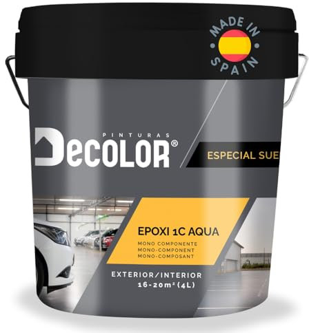 PINTURAS DECOLOR Pintura de Resina Epoxi Monocomponente Al Agua. Protege y Decora Suelos de Hormigón, Garajes, Terrazas, Pistas Deportivas. Exterior/Interior. 4 Litros GRIS SEDA RAL 7044
