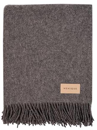 menique 100% Wool Blanket MILAN 125x180 cm Dark Gray, Thick Throw Blanket Plaid Extra Fine Fall Blanket for Camping, Outdoor, Sofa, Bed