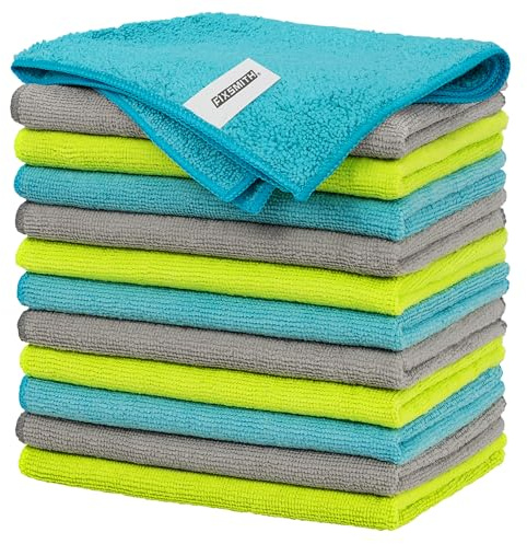 FIXSMITH Microfibre Cleaning Cloth - Pack of 12, Multi-Functional Cleaning Towels, Size: 12 x 16 in, Highly Absorbent Cleaning Rags, Lint-Free, Streak-Free Cleaning Cloths for Car Kitchen Home Office
