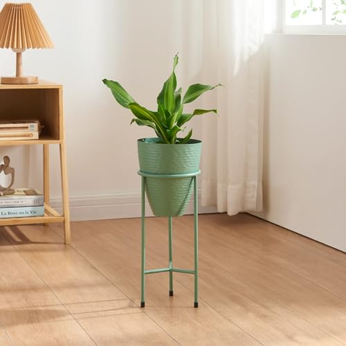 [en.casa] Portamacetas con 3 Patas Soporte para Plantas Flores con 1 Macetero Extraíble Diseño Elegante Organizador de Macetas para Hogar y Oficina Metal 41xØ16 cm - Verde