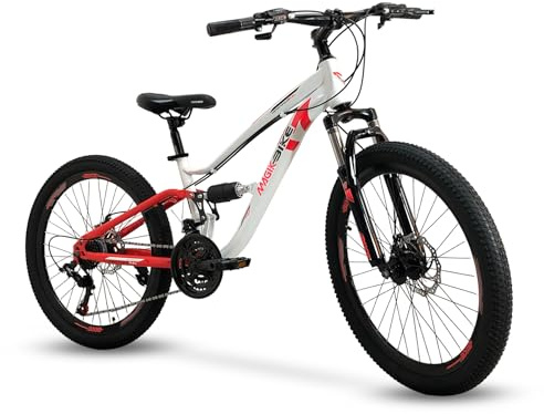IBK Bicicletta Bici MTB 24'' Pollici Mountain Bike BIAMMORTIZZATA Ragazzo Cambio 21 Velocità Freni a Disco