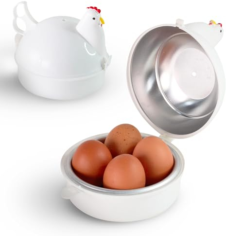 FISHTEC - Cuiseur ufs micro-ondes, 4 ufs, coque/mollet/dur, polypropylène/alu, Ø16x14 cm, 120 g, couvercle sécurisé, cuisson 4-8 min, petit-déjeuner