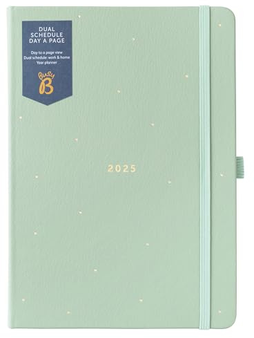 Busy B - Dualer Tagesplaner 2025 - A5 Salbei grünes Tagebuch Journal mit zwei Zeitplänen, Kunstledereinband & Goldfolie - Work-Life Balance Organizer für vielbeschäftigte Berufstätige