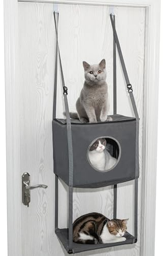 Hängmatta för katter, dörr-kattträd för inomhusbruk – 40 x 40 cm dörrmonterad katthängmatta, vikbar kattfilt, bekväm, säsongsbetonat justerbar kattsäng för upphöjda sängar