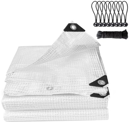 Clear Tarpaulin Waterproof Heavy Duty Greenhouse Grid Tarpaulin Outdoor Polythene Plastic Sheeting 140GSM Transparent Tarp Cover With Eyelets For Protection Plant Garden Furniture Firewood (2m x 2m)