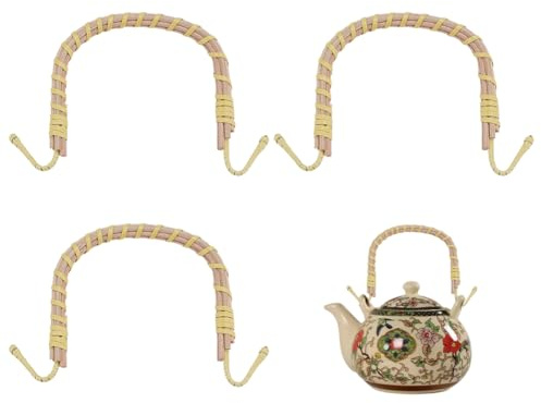PH PandaHall 4 piezas de mango de tetera de metal de ratán, mango flexible, mango ajustable, accesorios de té, suministros para ollas de cerámica, tetera japonesa con cable, madera de Burlywood, 13 cm