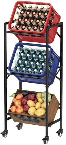 Lifewit Scaffale per Bevande con Rotelle per 3 Casse, Scaffale per Bevande in Metallo, Portata 450 kg, Vernice Antigraffio, per Casse Stabile per Birra, Verdure e Acqua