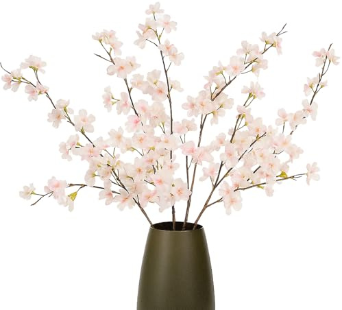 Prmape 4 Pezzi Fiori di Ciliegio Artificiali, Rami Di Ciliegio Artificiale 107cm, Fiori Artificiali Lunghi Decorativi Rosa, Fiori Finti per Decorazioni Casa, Vasi Alti, Matrimoni, Bouquet da Sposa