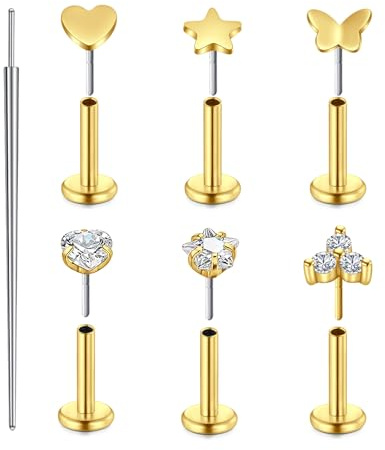 Longita 16 g akryl kirurgiskt stål läpppiercing stud 6 mm gänglös inskjutning labret piercing tragus Helix Piercing Bioflex läppar retainer Conch Piercing örhängen, 6 mm x 3 mm, Rostfritt stål