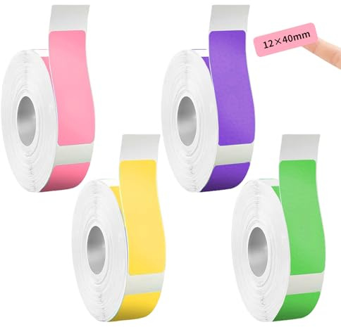 CHAOTEMAI 4 Rotolo Etichette Termiche 12×40mm Etichette Adesive Colorate 160 Fogli/Rotolo per Etichettatrice Scatole Portaoggetti Raccoglitori Flaconi per Cosmetici Bicchieri Scaffali Metallici