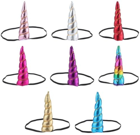 GORGECRAFT 8 Bandeau en Corne de Licorne Bicolore Tissu Coloré Métallisé Brillant Élastique pour Déguisement pour Anniversaire Fête de Pâques Accessoires pour Cheveux