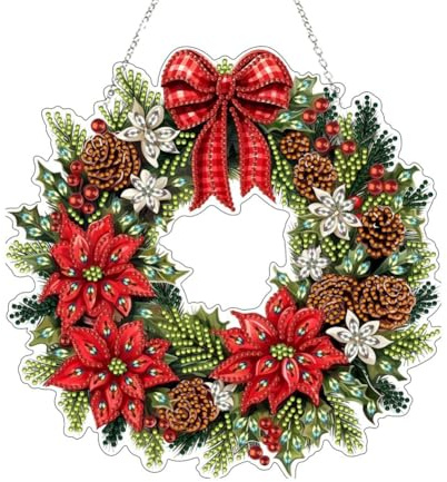 HGSHUO Décoration de Noël Couronne de Porte Fenêtre Couronne de Noël Suspendue Diamond Painting Arbre de Noel Noeud Papillon