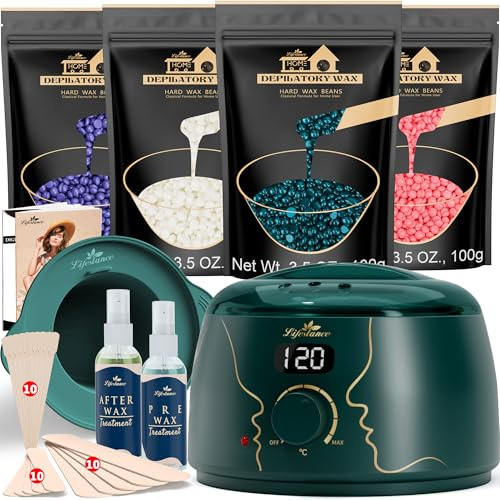 Lifestance Set per cera, in lega di smeraldo, L3, macchina per la depilazione a cera con capelli grossolani e peluria, cera calda per zona bikini, sopracciglia, ascelle, viso, gambe
