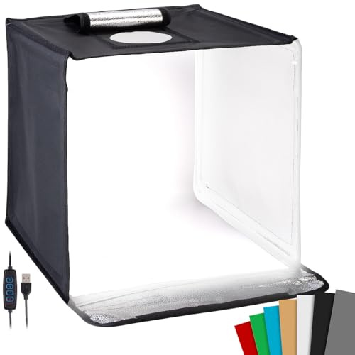 Somikon Fotobox mit Hintergrund: Fotobox zum Fotografieren, faltbar, mit LED-Licht, 60 x 60 x 60 cm (für Zuhause, Produktfotos)