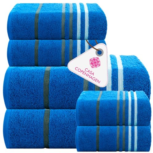 Casa Copenhagen Exotic Juego de Toallas de 6 Piezas – Azul Eléctrico, 525 g/m², 2 baño, 2 Toallas de Mano, 2 paños faciales, Hecho de Suave algodón Egipcio para baño, Cocina y Ducha