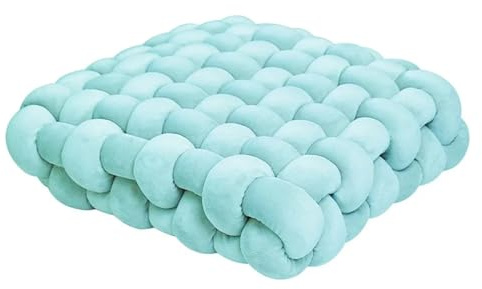 XIUsheUA Cojín Anudado a Mano Cojín Cuadrado con Nudo Hecho a Mano, cojín estético Relleno for Silla de Oficina, Decorativo Felpa for Dormir(Blue)