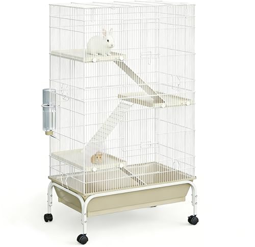 4-Tier Guinea Pig Cage, 48 H Large Critter Nation Cage with Water Bottle, Bowl, Deep Tray, Metal Small Animal Cages On Wheels for Chinchillas, Guinea Pigs, Rabbit, Rat, Sugar Glider