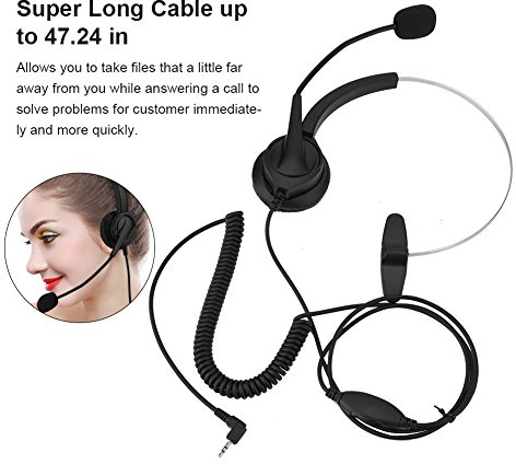 Domary Trådlöst Telefonheadset Brusreducerande 2,5 Mm Telefonheadset Call Center-headset med 360° Roterande Hörselkåpa Töjbart Huvudband för Telefoner