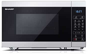 SHARP YC-MG81E-S Mikrowelle mit Grill (900 W, 28 L, 11 Leistungsstufen, Eco-Funktion, Emaille-Keramik-Garraum mit antibakteriellen Eigenschaften), schwarz/silber