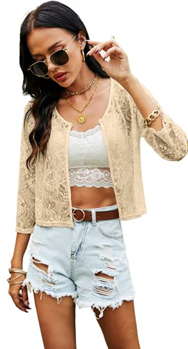 Ietaoo Bolero spetsar, bolerojacka, buske, sommar, 3/4 ärmar, axeljacka, cardigan kort cardigan