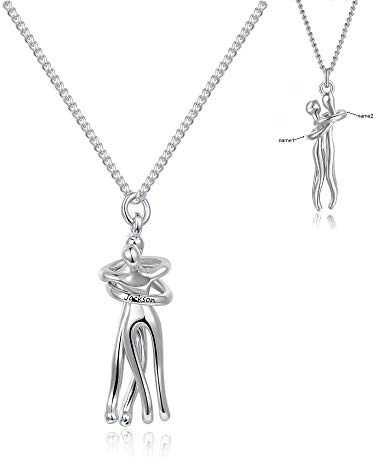 zhaolian888 Personalisierte Umarmungskette für Damen Herren Individueller Name Paar Halskette 925 Sterling Silber/Messing Paar Kuschel Umarmung Anhänger Graviert mit 2 Namen Geburtstag Geschenk