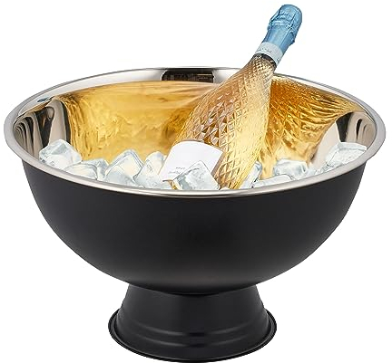 Relaxdays Sektkühler, Edelstahl, H x D: 23,5 x 40 cm, Flaschenkühler für Sekt, Champagner, Wein, XXL Sektkübel, schwarz