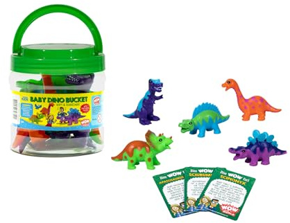 Wow in The World Baby Dino Bucket | Soft and Squeezable | Kids Play Dinosaurs | Learning Through Play | Includes 5 Baby Dinosaur Toys and 3 Fun Fact Cards